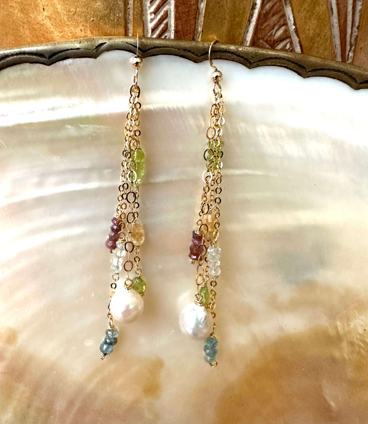 Elegant baroque pearl gemstone earrings handmade Canadian artisan jewelry