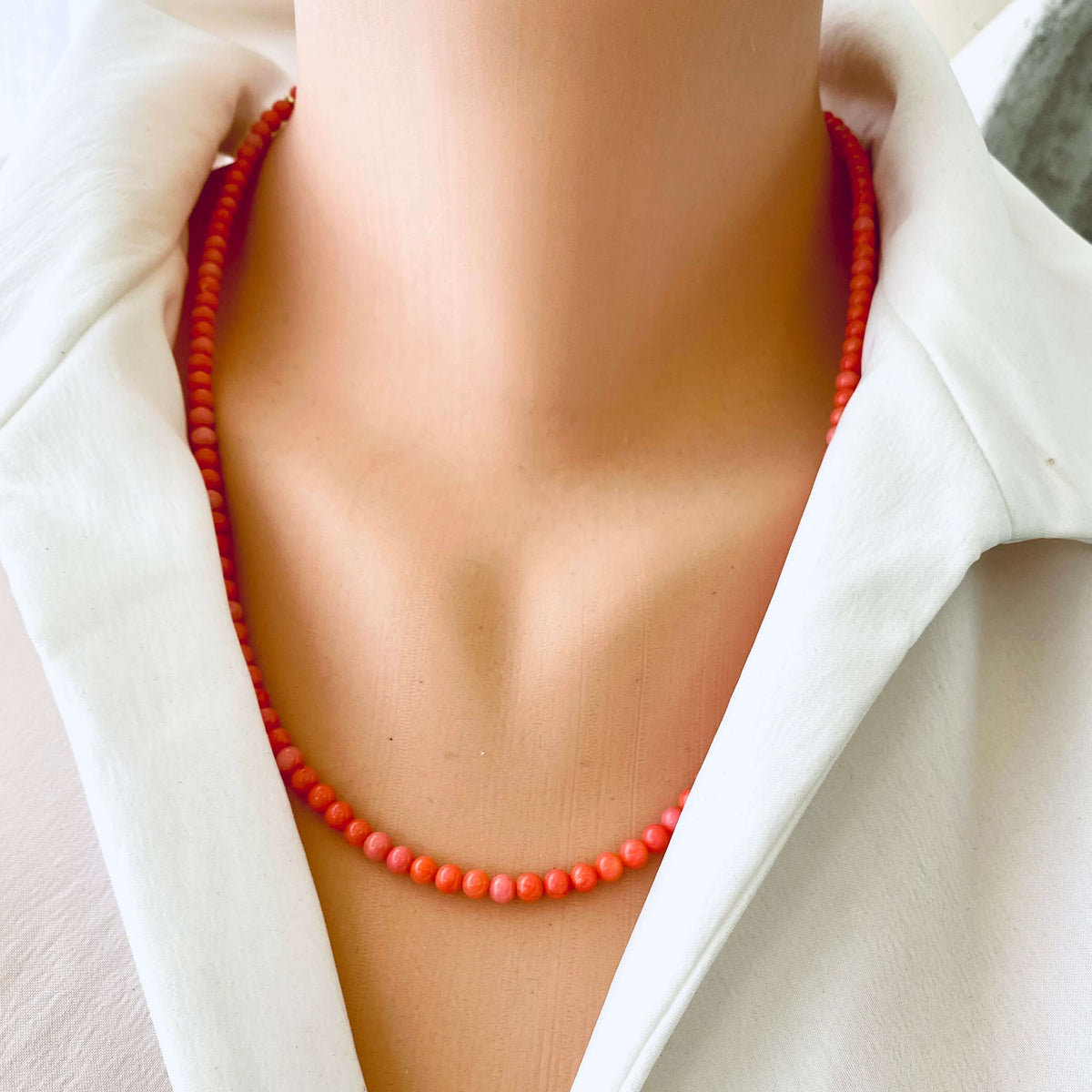 Pink Coral Necklace with a Tiny Starfish, Pearl & Shell Charm