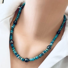 Load image into Gallery viewer, Gold Vermeil Clasp Necklace showcasing Arizona Turquoise &amp; Tahitian Pearl, 19.5 inches
