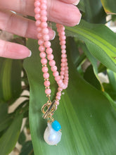 Load image into Gallery viewer, pink coral necklace and gold plated toggle clasp
