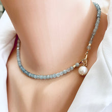 Load image into Gallery viewer, Charming Aquamarine and Baroque Pearl Pendant Necklace, March Birthstone, 16 inches
