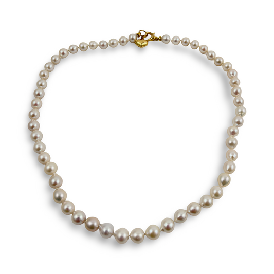 classic pearl necklace with gold heart charm, 7-8mm, Length: 18 inches (45.5 cm)