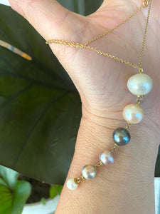 Solid Gold 18k Graduating Pearl & Yellow Gold Necklace, Pearl Cascade Pendant