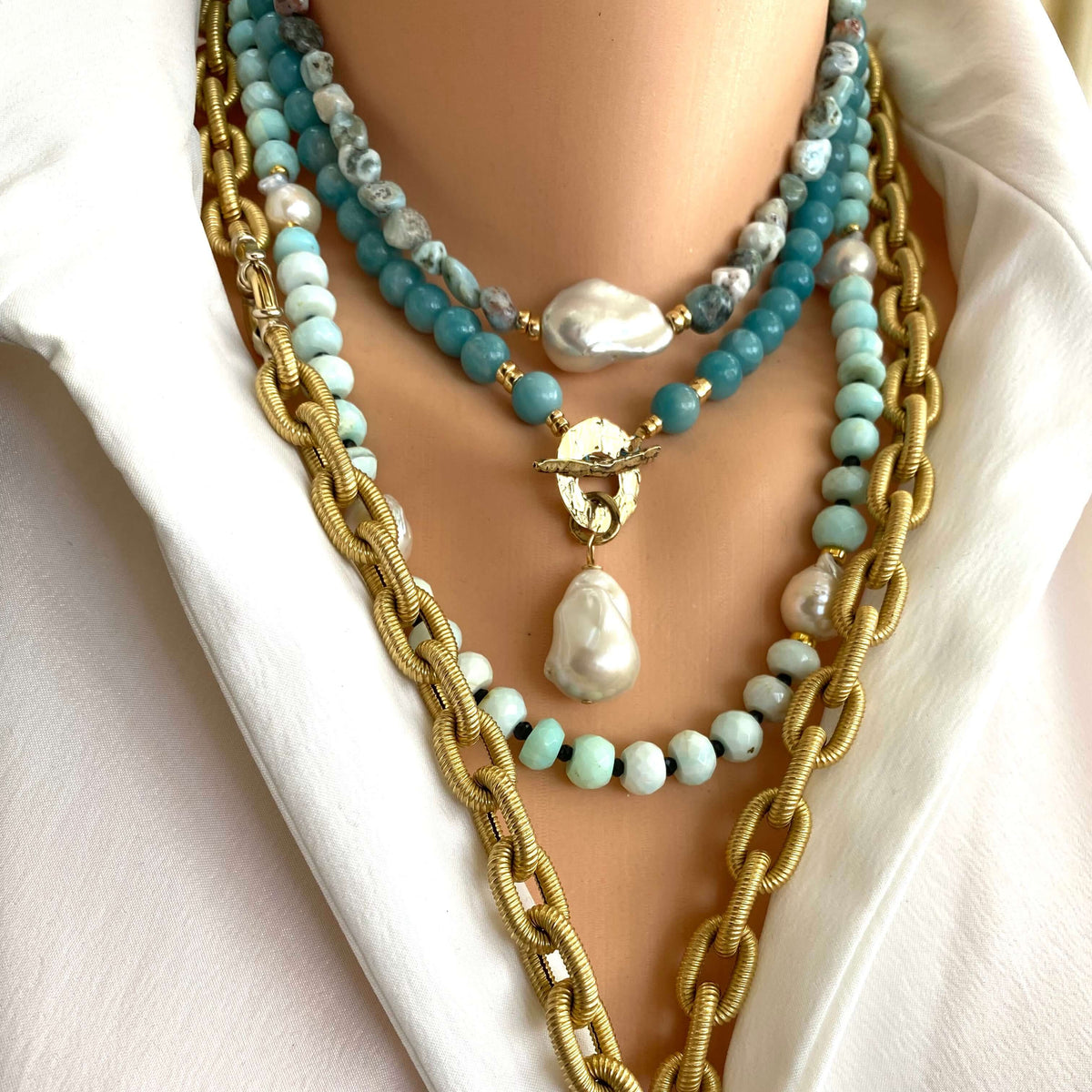 Blue Amazonite Bronze Toggle Necklace
