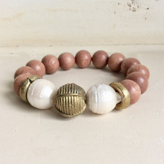 Rosewood & Baroque pearls Bracelet A l’Africaine
