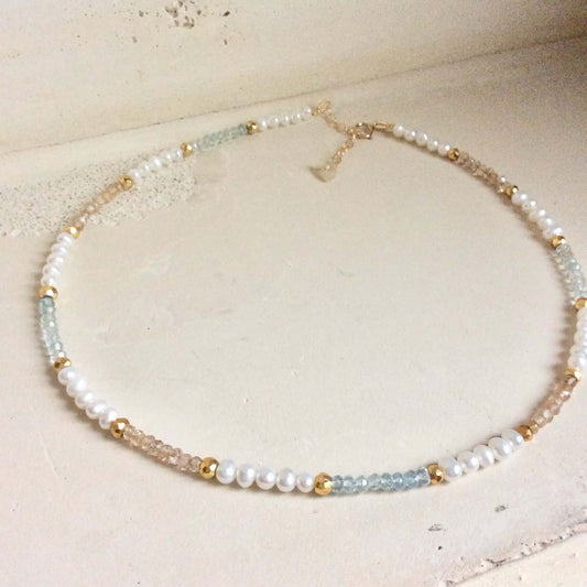 Pearl Choker Necklace, Citrine & Aquamarine