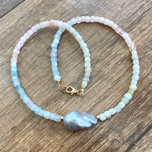 Pastel gemstones in the shape of cube beaded necklace