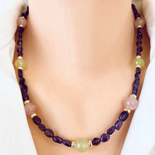 Load image into Gallery viewer, Purple Amethyst beads with rose quartz and green jade
