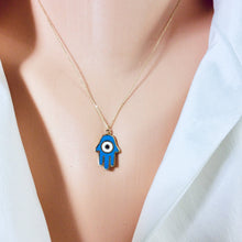 Load image into Gallery viewer, Solid Gold 18K Dainty Enamel Evil Eye Pendant Charm Necklace 16&quot;Inches Long
