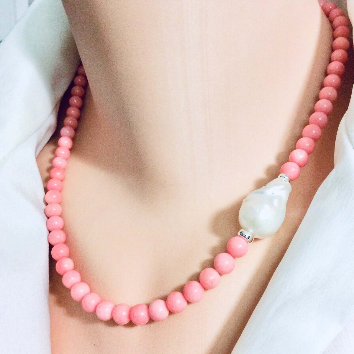 Handmade Pearl & Gemstone Necklaces – Canadian-Made Jewelry, featuring a pink pearl gemstone necklace. handmade pearl gemstone necklaces Canada.