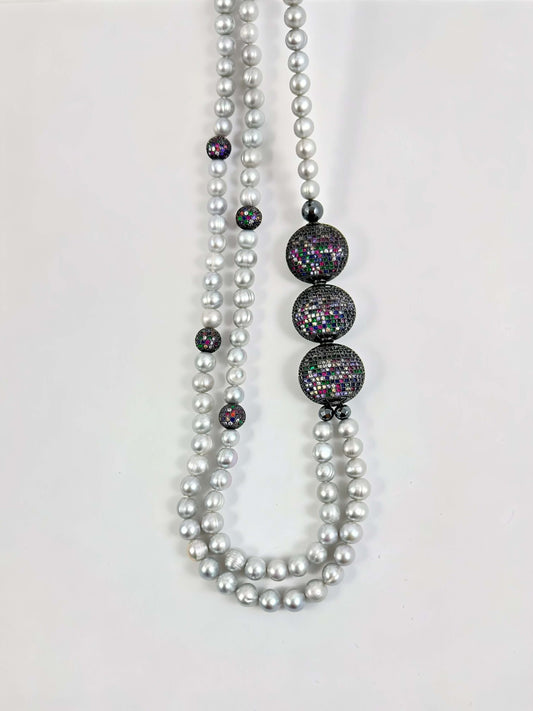 Grey Pearl Necklace | Double-Strand Freshwater Design