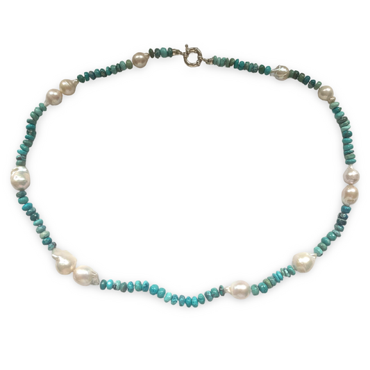 Arizona Turquoise baroque Pearl Necklace 23 inches