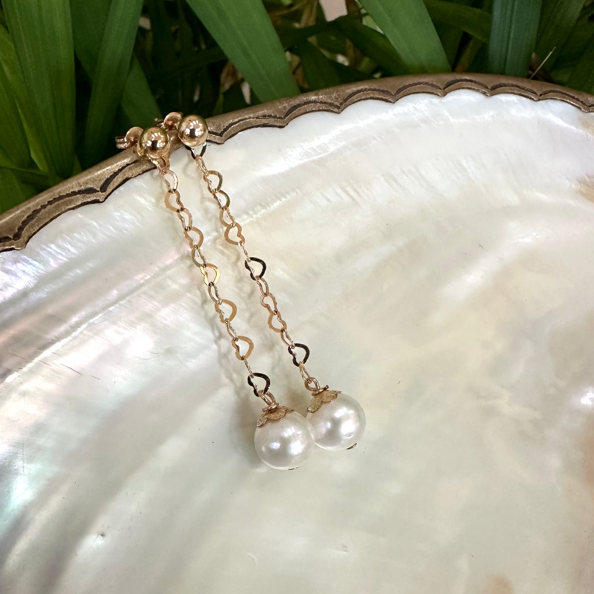 Pearl heart drop earrings versatile design with removable heart chain and pearl drops