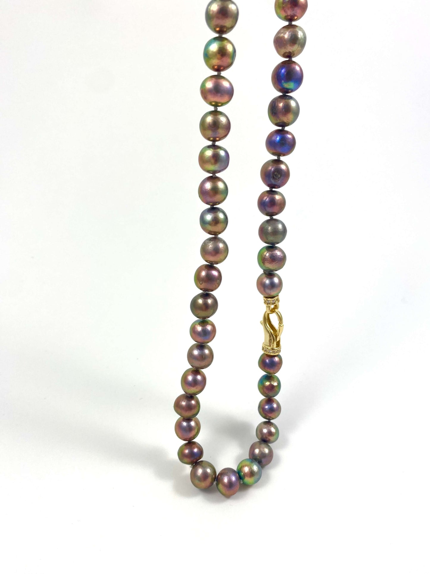 Metallic Pearl Necklace, Long Freshwater Pearl Necklace, Double Wrap Pearl Choker, Y Necklace, 31.5"