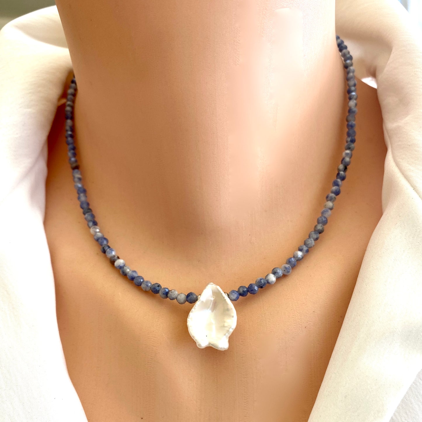 Sodalite pearl necklace handmade in Canada
