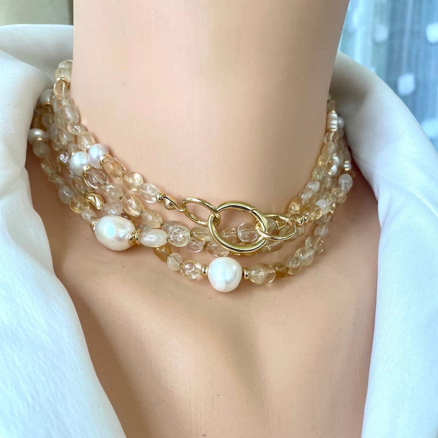 Citrine pearl necklace handmade in Canada