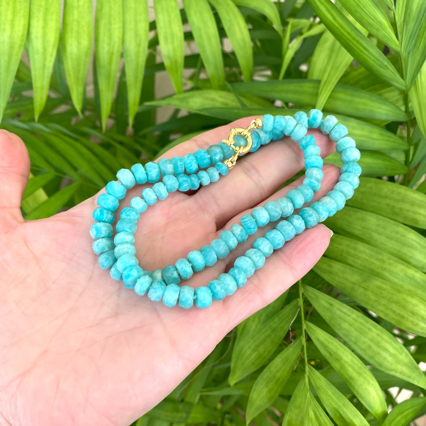 Amazonite candy necklace handmade in Canada with natural green amazonite beads
