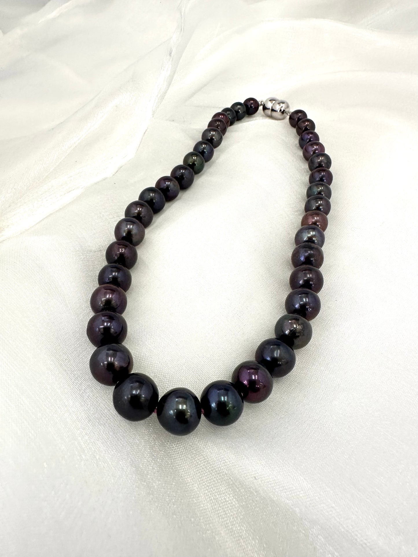 Black Pearl Necklace | Rhodium Plated Sterling Silver Magnetic Clasp, 16" or 17"