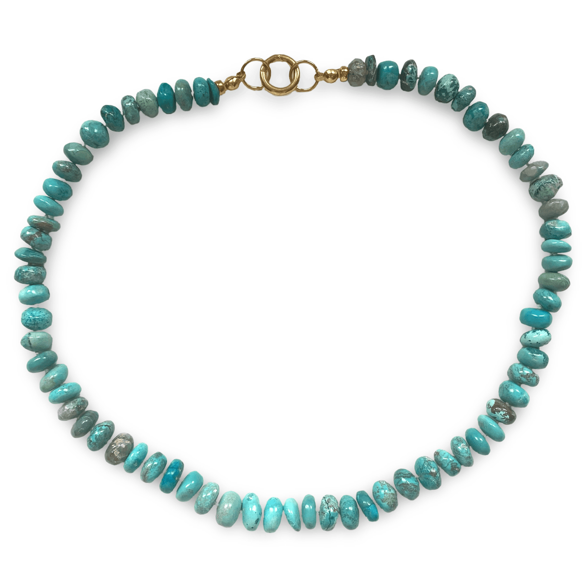 Turquoise Candy Necklace with Arizona Turquoise and Gold 18 inches long