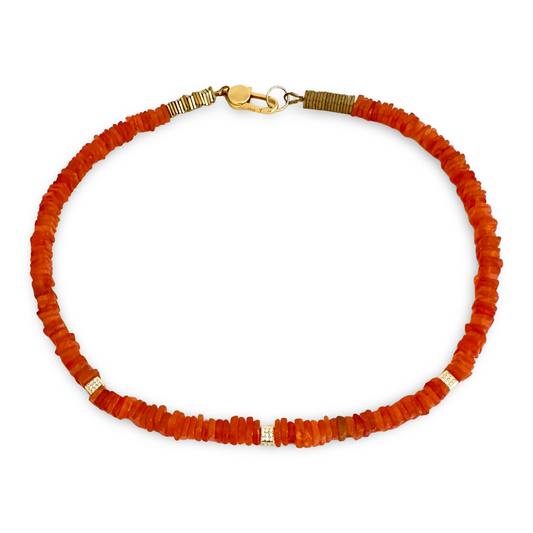 bright orange carnelian choker necklace with old vermeil cubes and clasp