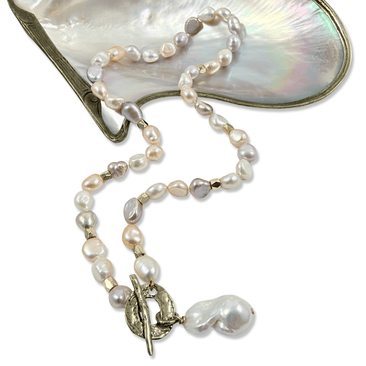 pastel pearl bronze toggle with baroque pearl pendant