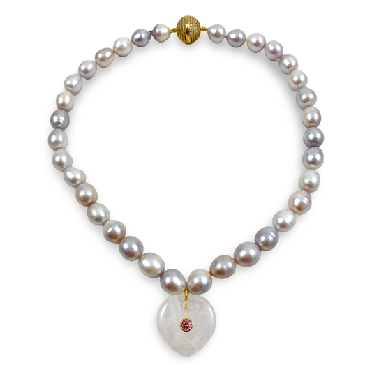 greyish large_rice_pearl_necklace_with_heart_crystal_pendant 16inches long