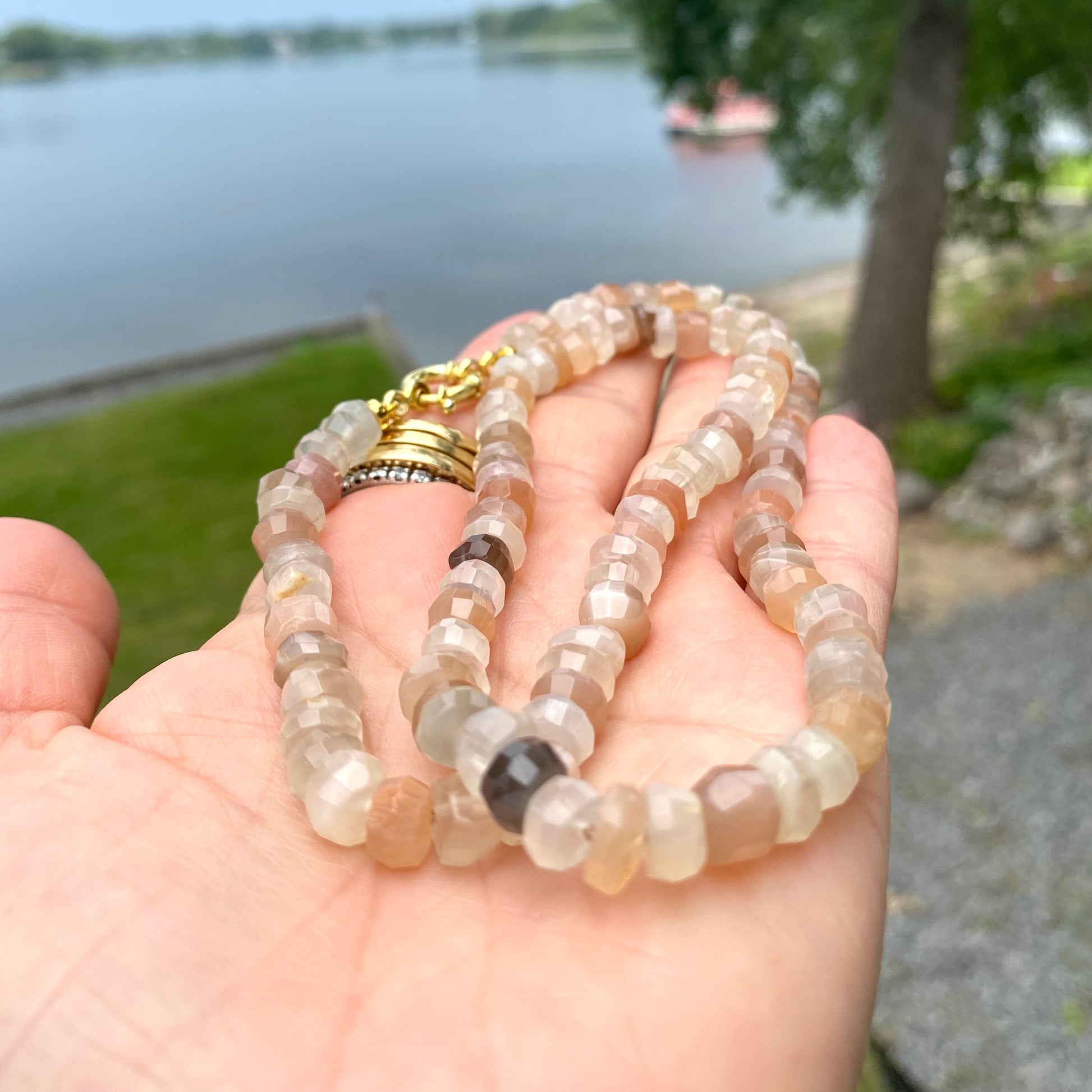 Moonstone candy necklace highlighting translucent mixed moonstone beads