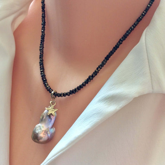 Baroque Pearl Pendant on Bronze Pyrite Chain