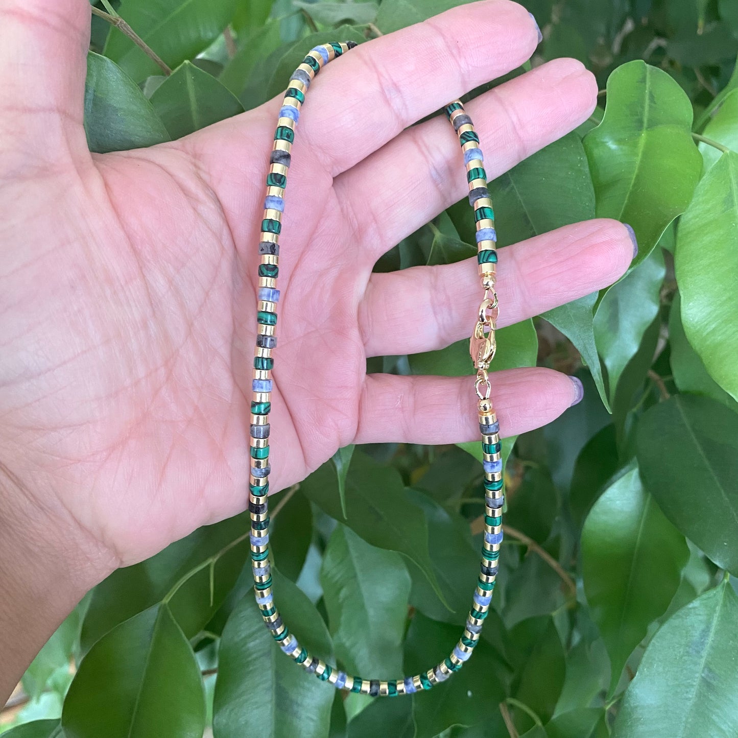 Gemstone choker necklace featuring multi color beads and hematite handcrafted for vibrant everyday style.