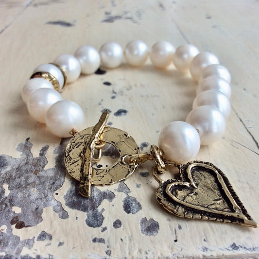 Large Pearls Love Charm Bracelet