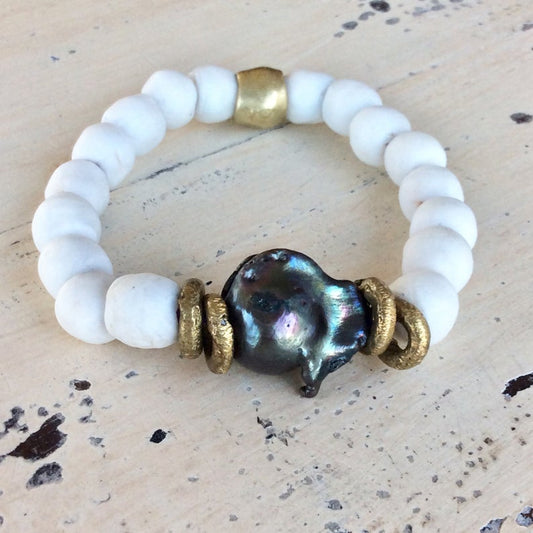 Baroque Pearl Bracelet & White Glass Bracelet
